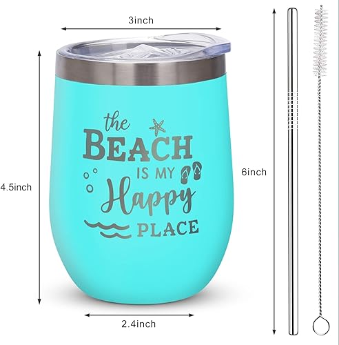 Miniatura 6 de Regalos de playa para mujer, vaso aislado con tapa y pajilla, Beach Is My Happy Place, regalos temáticos del océano para mujeres, amantes del