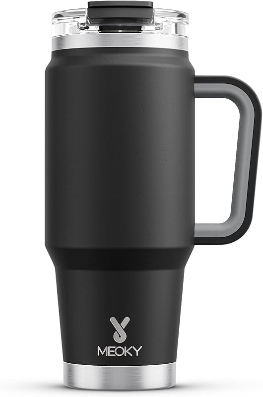 Meoky 32 oz Tumbler with Handle, Insulated Tumbler with Lid and Straw, Stainless Steel Travel Mug, Keeps Cold for 24 Hours, 100% Leak Proof, Fits in Car Cup Holder (Night)