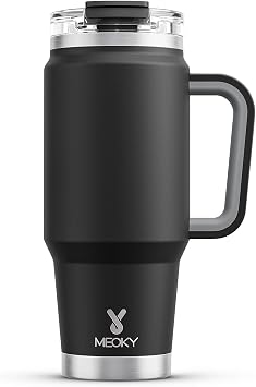Meoky 32 oz Tumbler with Handle, Insulated Tumbler with Lid and Straw, Stainless Steel Travel Mug, Keeps Cold for 24 Hours, 100% Leak Proof, Fits in Car Cup Holder Night