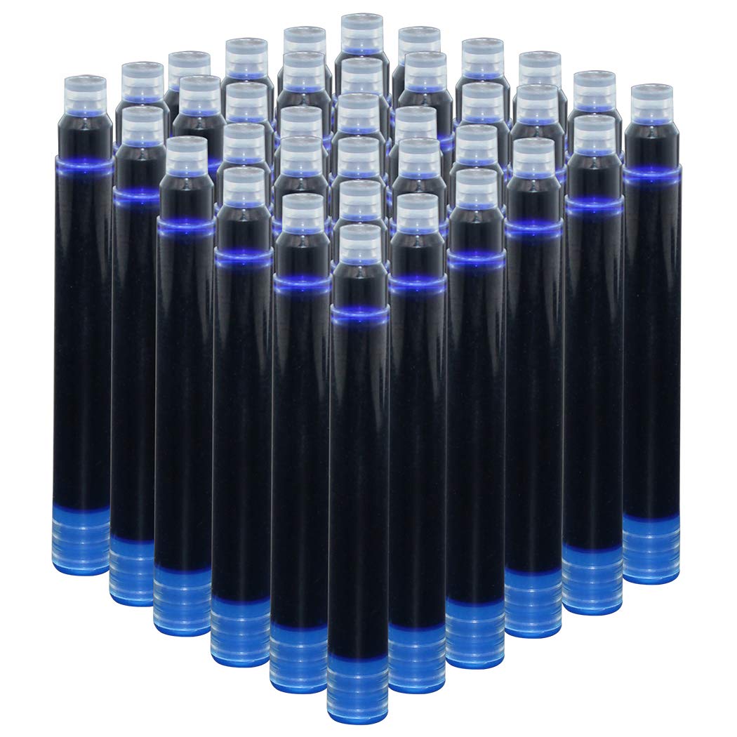 Jinhao Fountain Pen Ink Cartridges Blue Color, Set of 50 Refill Ink Cartridges International Standard Size, 2.6 mm Bore Diameter