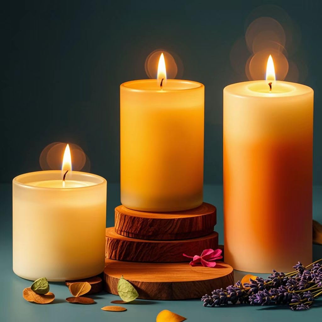 NuoReel Natürliche Bienenwachskerzen, Lavendel, Sandelholz, Vanillehimmel, ätherisches Öl, 140 Stunden Brenndauer, Notfallgebet, Heimdekoration, umweltfreundliche Geschenke für Zuhause und Entspannung