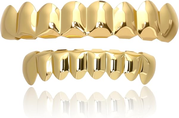 Grillz Men Hip Hop Gold Plated Teeth Grillz Grills Sparkling 8 Tooth Jewelry18K Gold-Plated Brass Dental Grills with Molding Bars Tooth Plating 18K Gold Halloween Party Costume Unisex