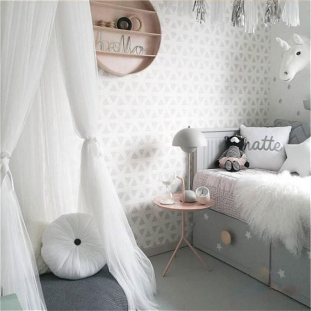 zanzariera Lettino Neonato con Supporto Maglia zanzariera Lettino Bimbi con Apertura Pieghevole Neonato per Lettino Bambini mit Ornamenti Stella Bianco 240x60cm (HöhexDurchmesser)