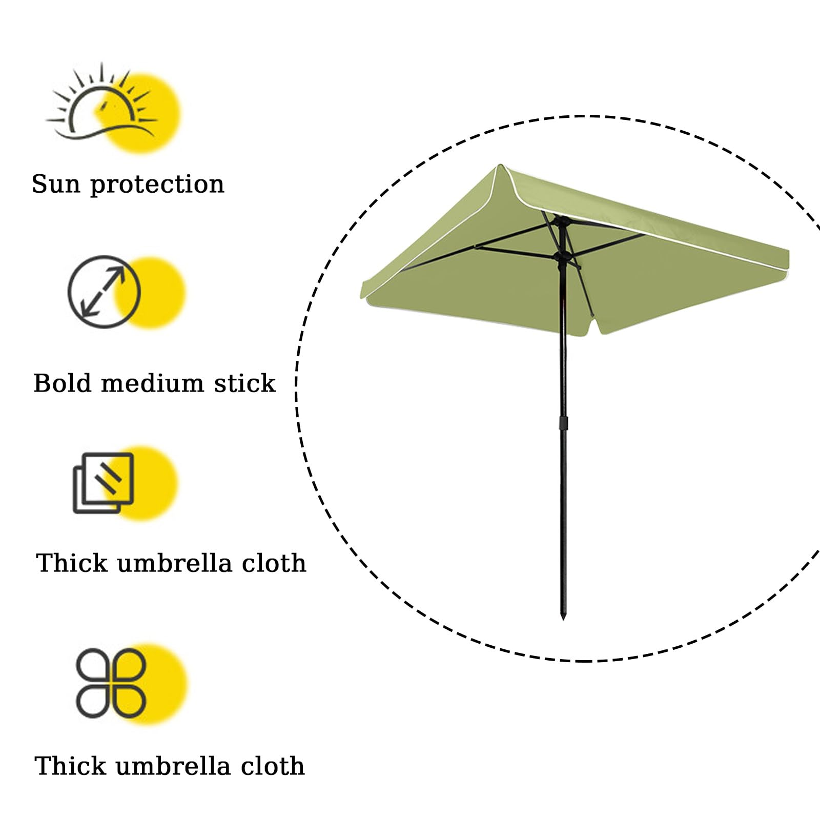 Kwadratowy parasol na patio 2x2m, wodoodporny parasol z tkaniny na rynek zewnętrzny z metalowym słupkiem, 3 kolory dostępne na stoisku ogrodowym, 1 szt