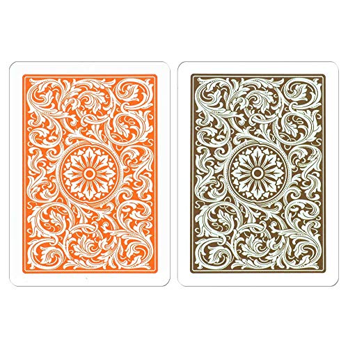 Copag 1546 Design 100% Plastic Playing Cards, Poker Size Jumbo Index Orange/Brown Double Deck Set #TOP6