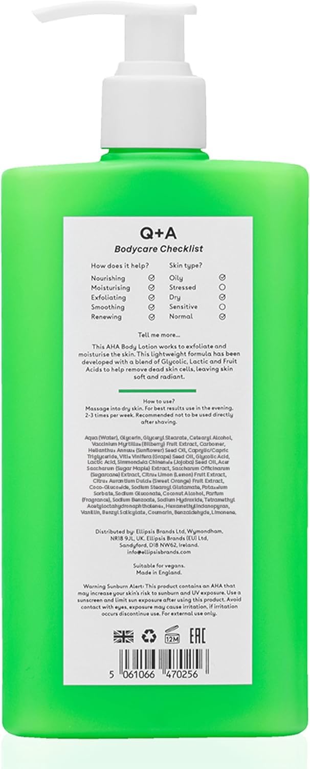 Q+A AHA Exfoliator Body Lotion (250ml), Exfoliating, Smoothing Body Moisturiser with Lactic Acid - Image 2