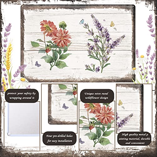 Loopeer 2 Pcs Vintage Flower Metal Tin Signs Vintage Rose Botanical Rustic Country Farmhouse Bathroom Metal Signs Shabby Chic Wall Decor For Home Bathroom Bedroom #TOP2