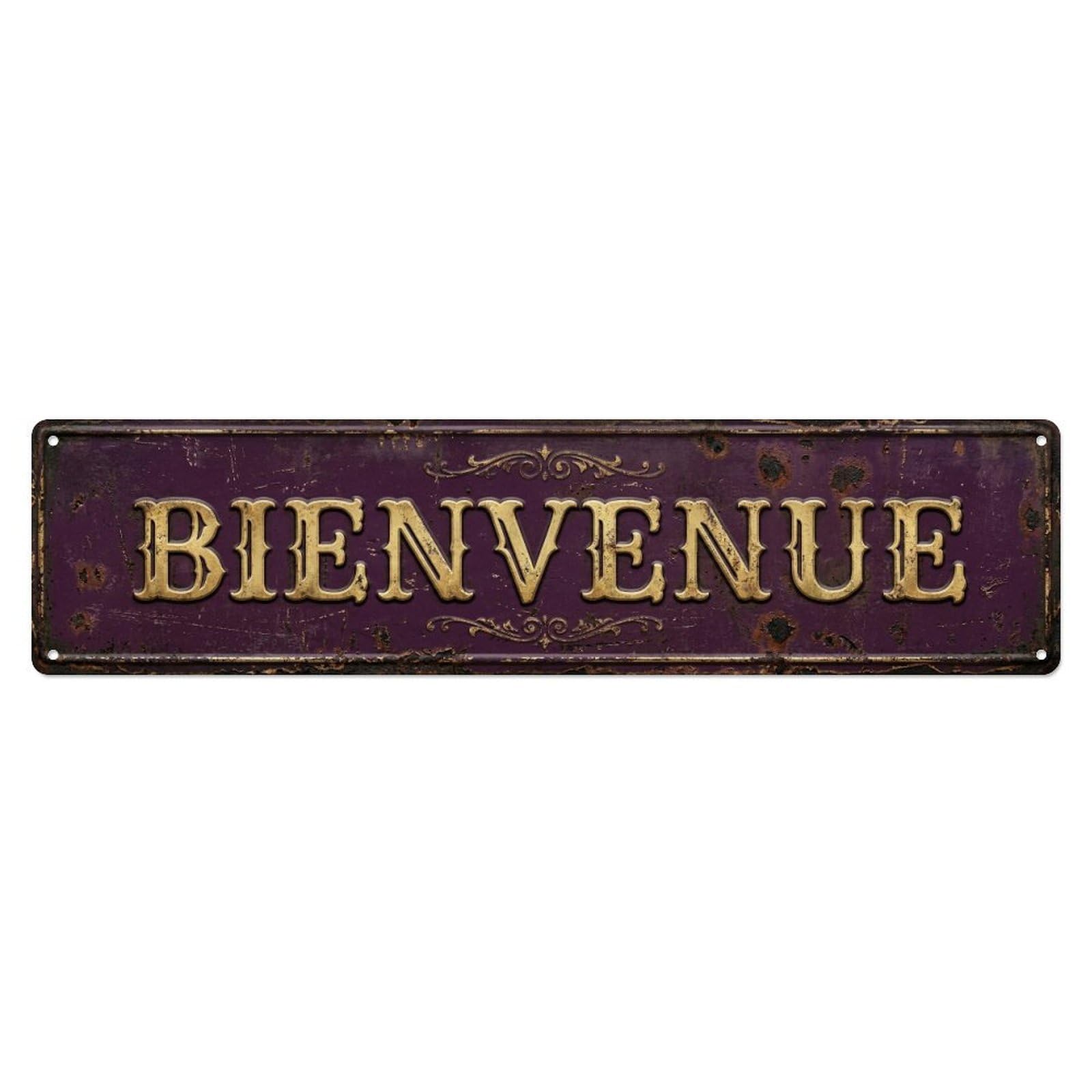 Vintage Plum Tin Plate Welcome Metal Tin Skinny Sign Plaque Wall Decor for Cafe, Club Bar, Office, Home Garden Metal Poster 4x16Inch