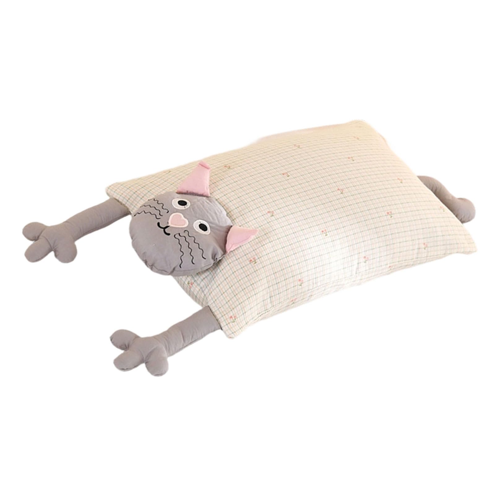 Tsophreniq Buckwheat Filled Pillow with Cartoon Cats Design Cotton Pillowcase Breathable Pillow for Night Sleep Ergonomic Buckwheat