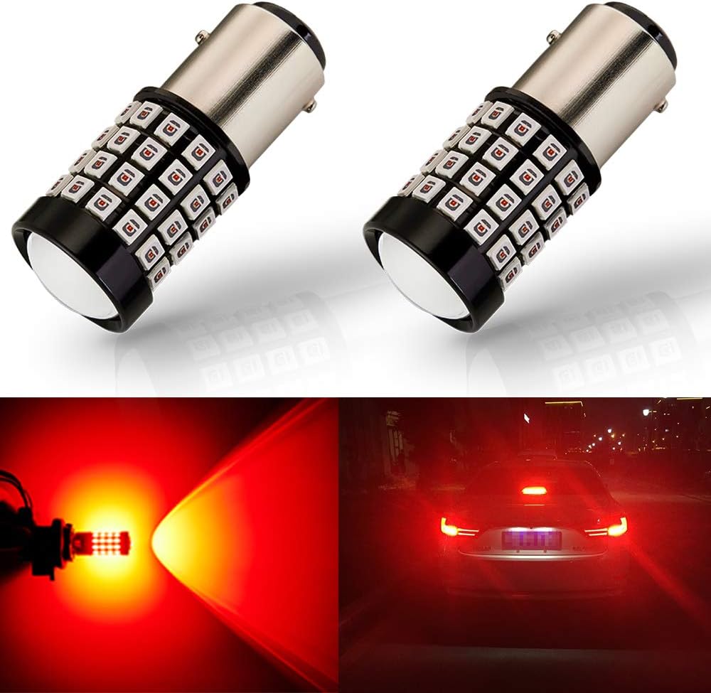 Antline 1157 LED Bulb Flash Strobe Red (2 Pack), 9-30V Super Bright 1600 Lumens 2057 2357 7528 52-SMD LED with Projector for Replacement, Flashing Strobe Brake Tail Stop Light Bulbs
