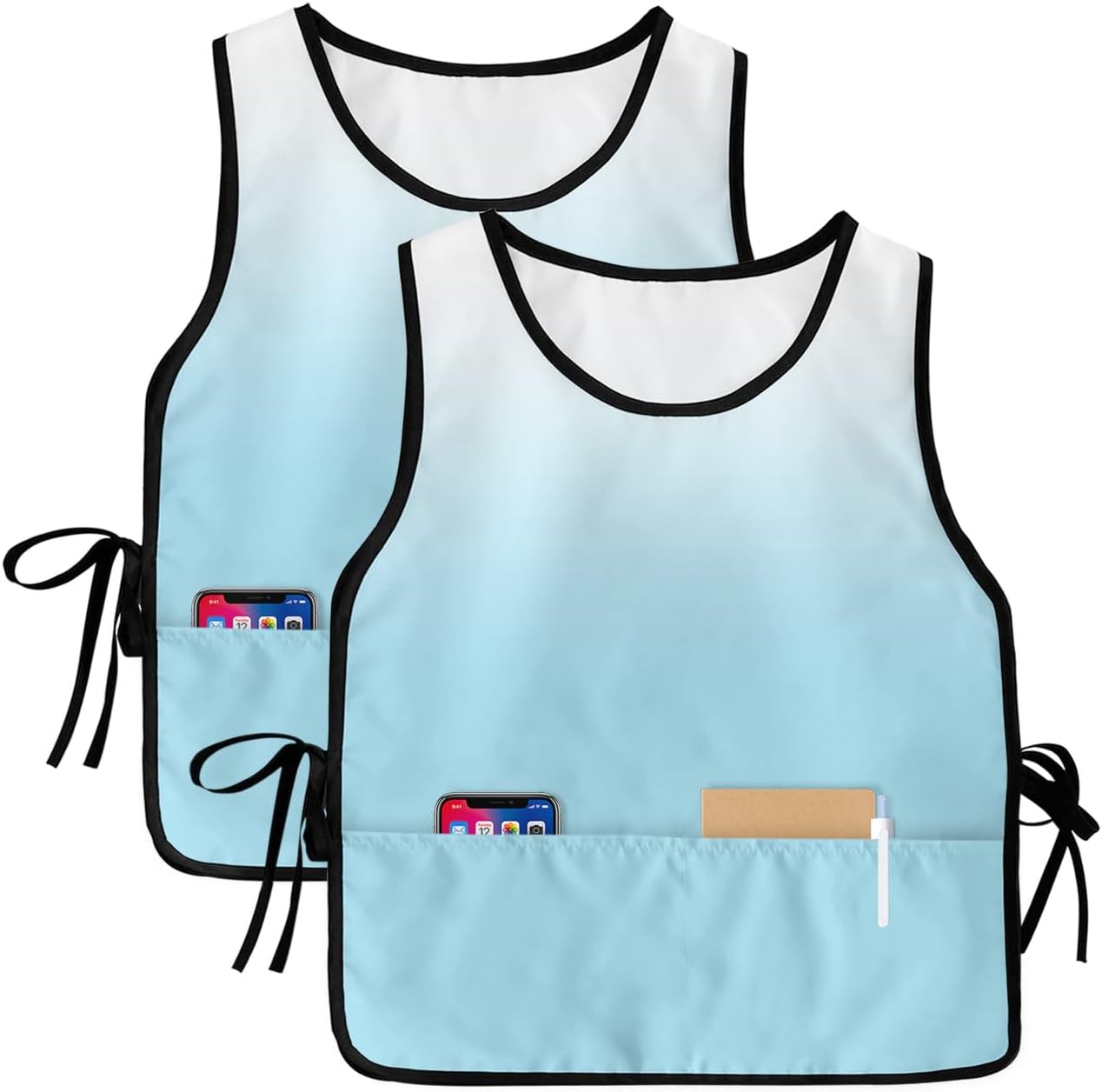 Abstract Modern Gradient Art Cobbler Aprons with 2 Pockets for Women Men,Fashionable Printed Unisex Bib Waterproof Cleaning Smock Vest for Chef Kitchen Ombre Sky Blue White Color 2 Packs,20''x 31.5''