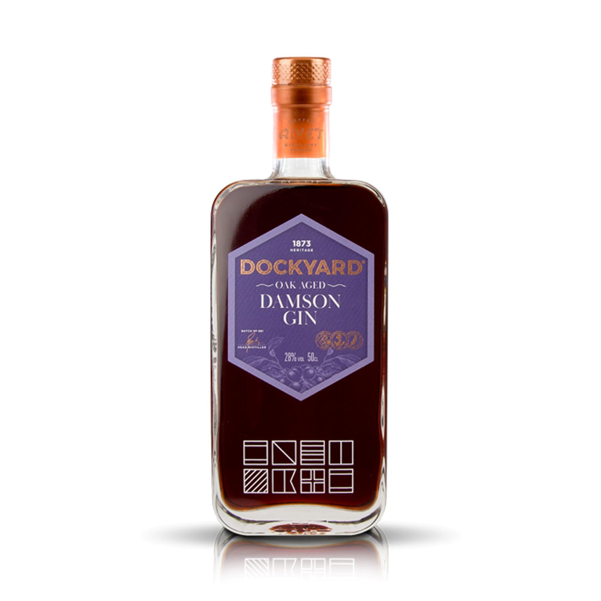 Copper Rivet Dockyard Damson Gin 50cl - Small Batch Gin Oak Aged Damson Gin Flavoured - Artisan Craft Gin - Premium Gin, Kent Gin Handcrafted from Local Grains, Special Edition Gin, Flavoured Gin
