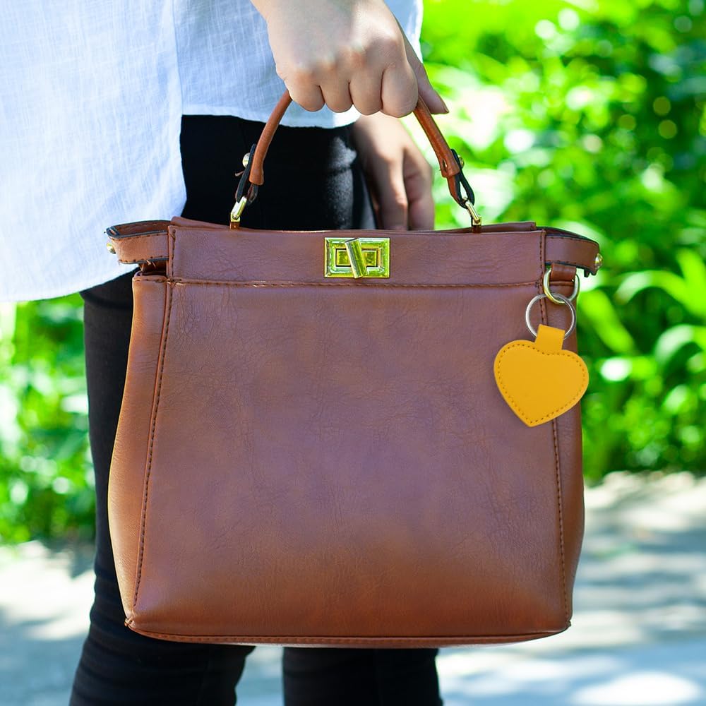 DQITJ 8 Pcs PU Leather Keychain Blanks Bulk Heart-shaped Laser Engraving Keychain Leather Fob Kit with Key Rings for DIY Craft ID Key Cards Craft Present Making (Yellow) - Image 5