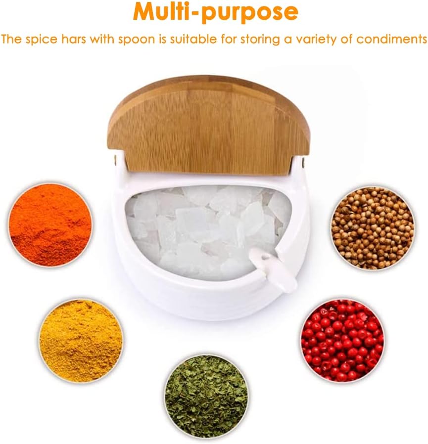 Miniatura 7 de Contenedor de azúcar, azucarero de cerámica con tapa y cuchara, bodega de sal, tarro de azúcar, caja de sal, recipiente de sal con tapa para el