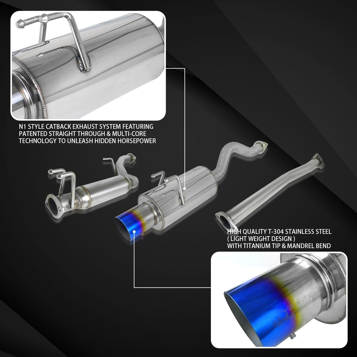 Autozensation Compatible with Honda Civic 2Dr 2006-2011, Exhaust Catback System Burnt Rainbow Tip