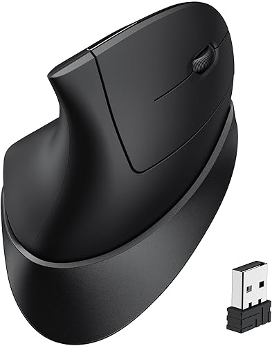 iClever Ratón ergonómico, mouse vertical inalámbrico de 2.4G, clic silencioso, 7 botones, USB-C recargable, 4 DPI 800120016002400 con 3