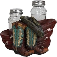 Vista 1 de Ebros Gift Sombrero de vaquero occidental rústico, bufanda roja y botas dobles en acabado de piel sintética con acabado de sal y pimienta, juego