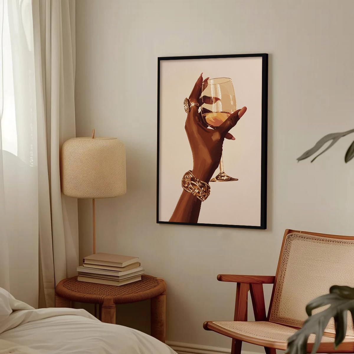 KISSFOX African American Framed Wall Art Decor Black Girl Pictures Wall Decor Trendy Wine Goblet Canvas Art Prints Cheers Paintings Artworks For Bar Apartment Dorm Bedroom Living Room