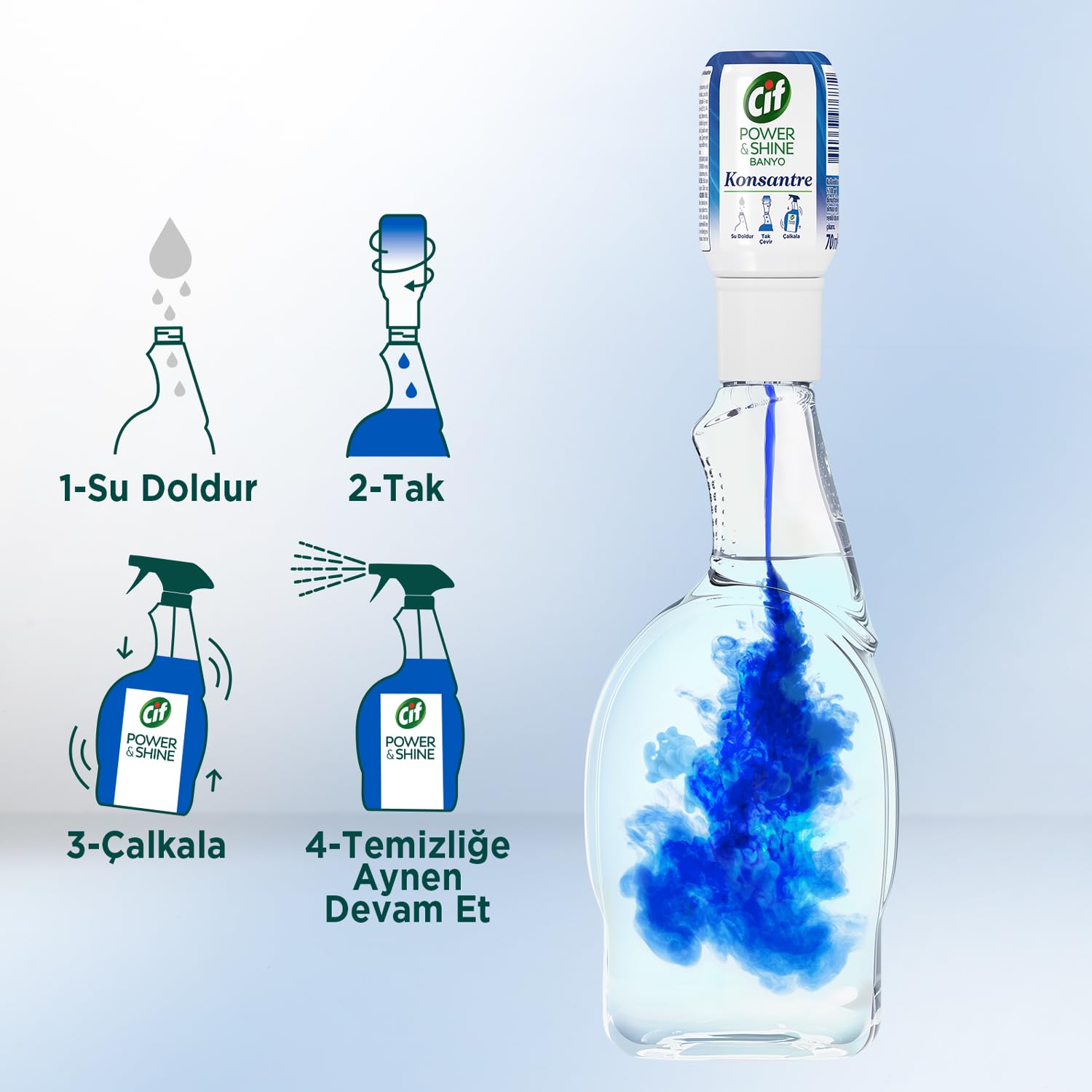 Cif Power & Shine Konsantre Banyo Yüzey Temizleyici Sabun ve Kireç Leke Çıkarıcı 70 ml