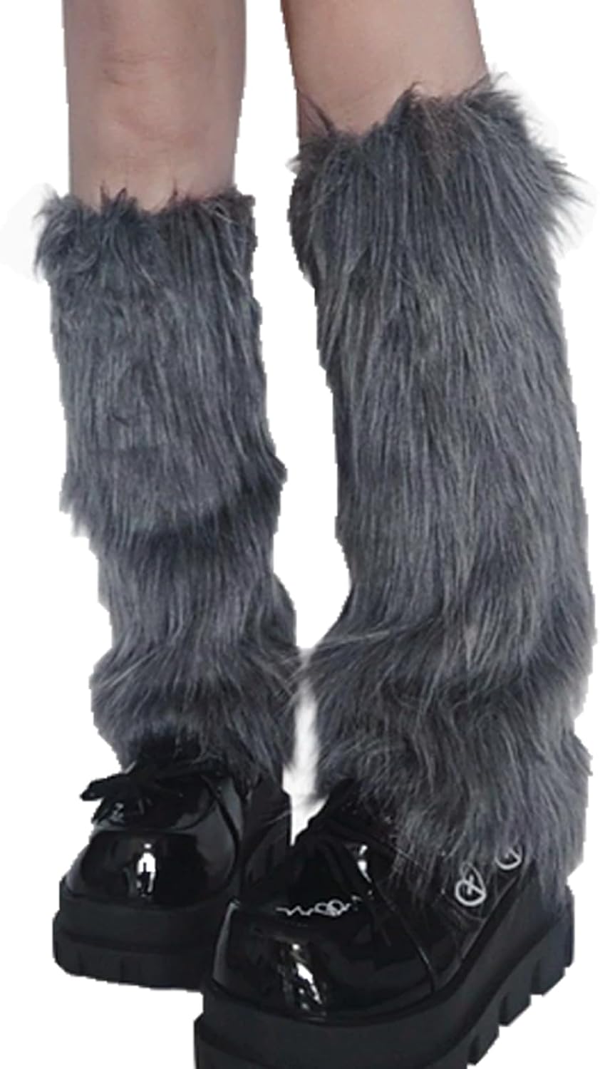 Womens Faux Fur Fuzzy Leg Warmers, Punk Furry Boot Covers for Party Costume