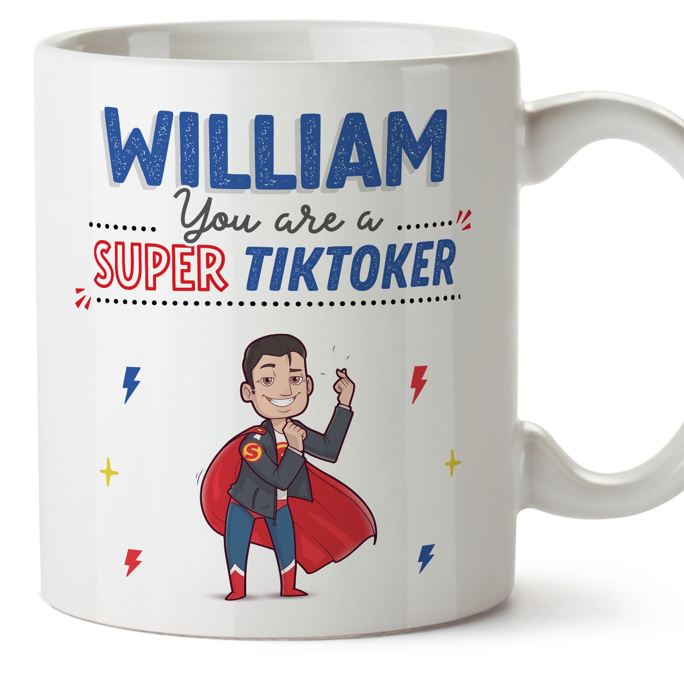 MUGFFINS Personalised Mug for TIKTOKER Man - in English - You are Super! - Funny Custom Gift for Colleagues - Ceramic 11oz Mug