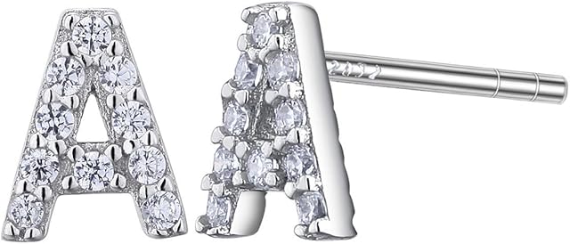 VIKI LYNN Women Girls 925 Sterling Silver Cubic Zirconia Letter Stud Earrings Tiny Size