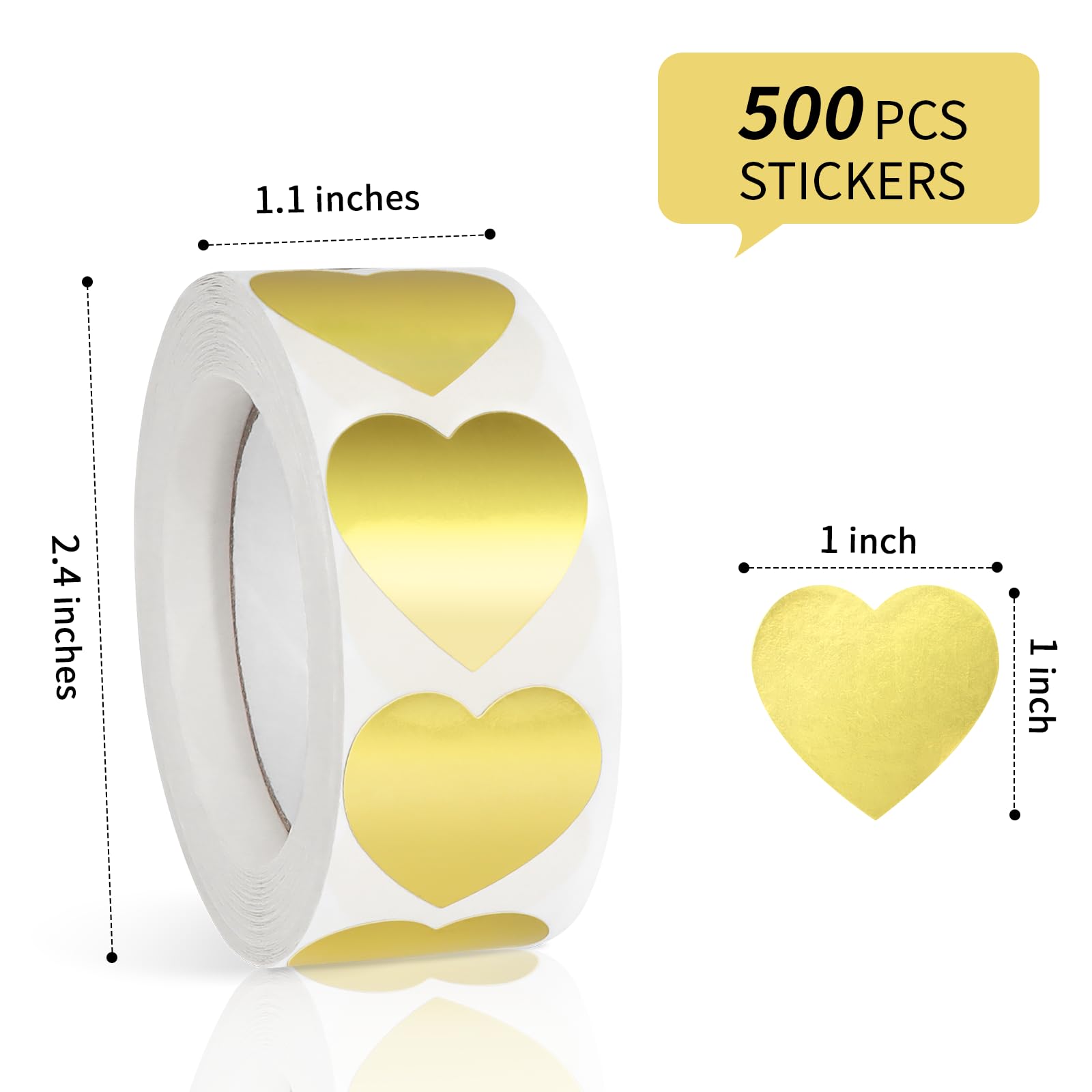 Aixoom Metallic-Gold-Herz-Aufkleber, 2,5 cm, selbstklebend, 500 Rollen