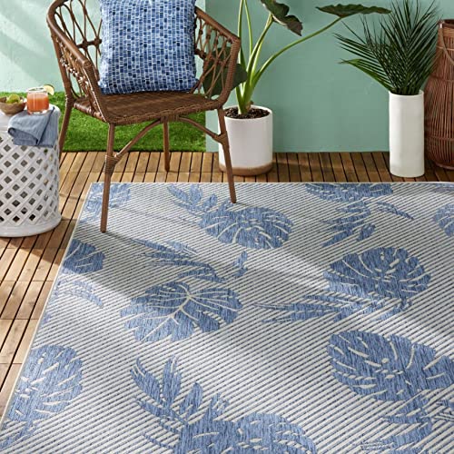 Tommy Bahama Palm Coastal Indoor/Outdoor Area Rug, Silver/Blue, 7'10"x10'2"