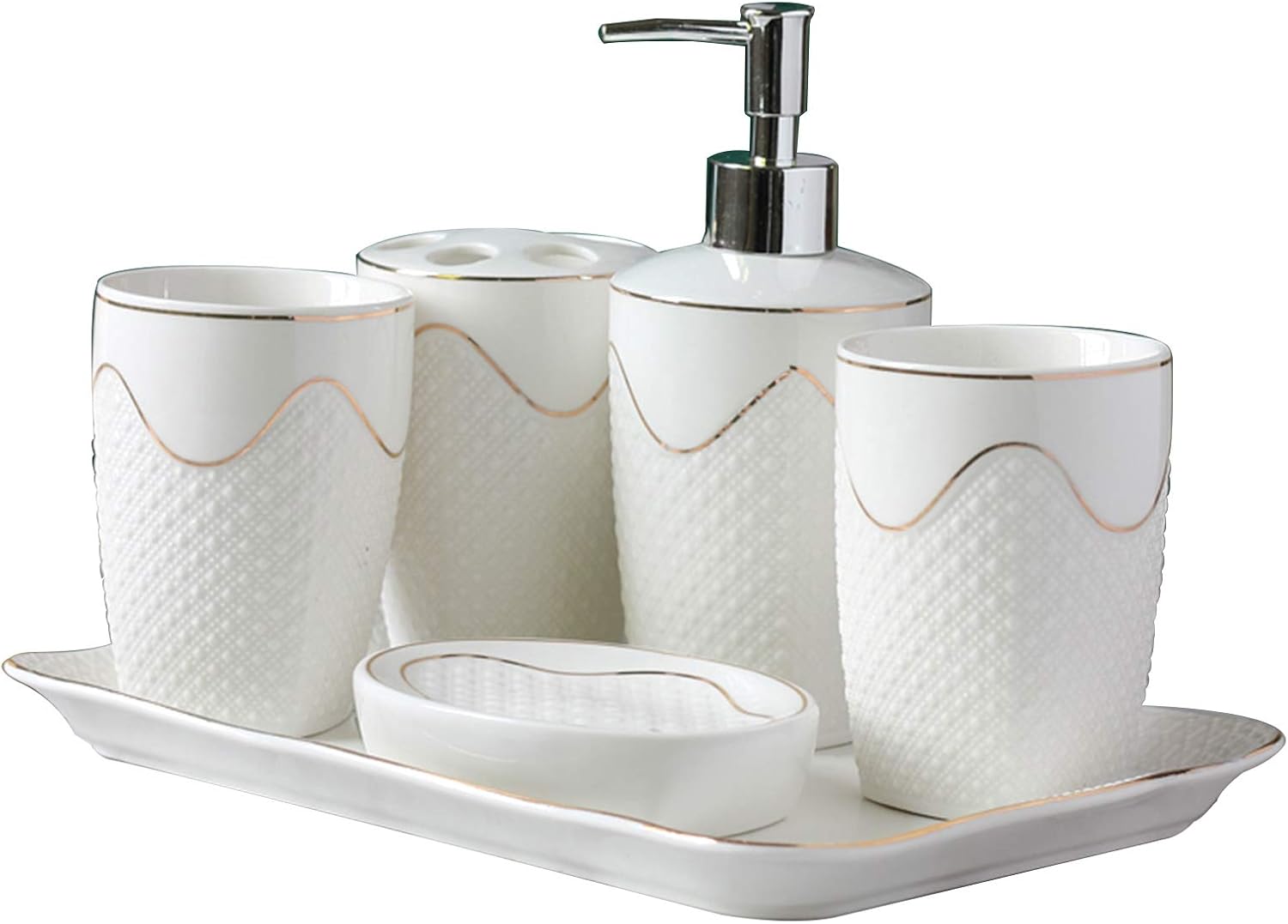 Creative White Bathroom Accessory Set 6 Pieces Ceramic