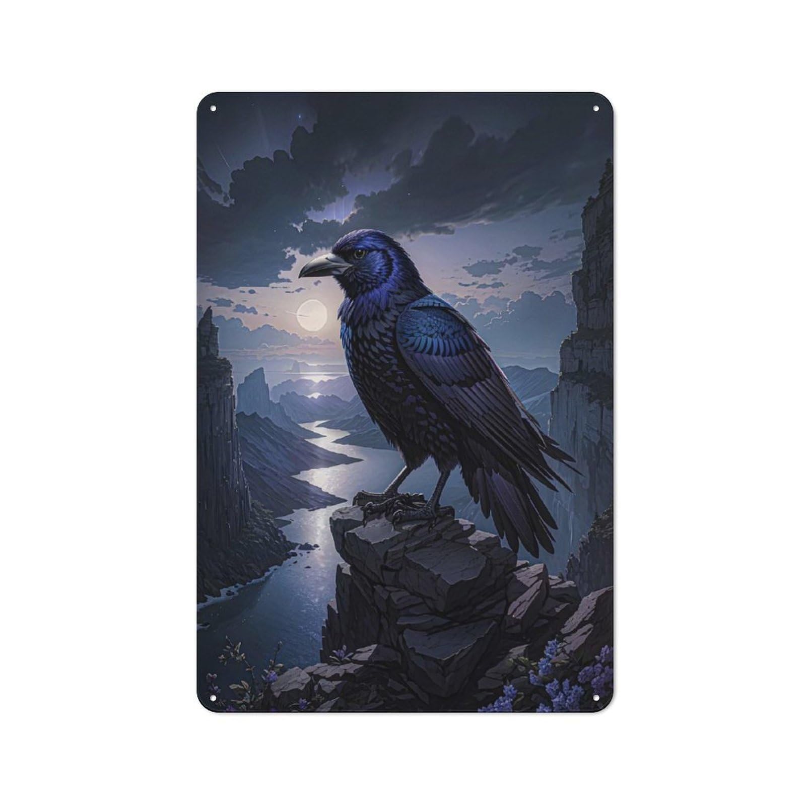 Nostalgic Raven Decorative Tin Sign 30x20cm, Vintage Wall Decor for Lounge, Study, Pub Or Wall Gallery