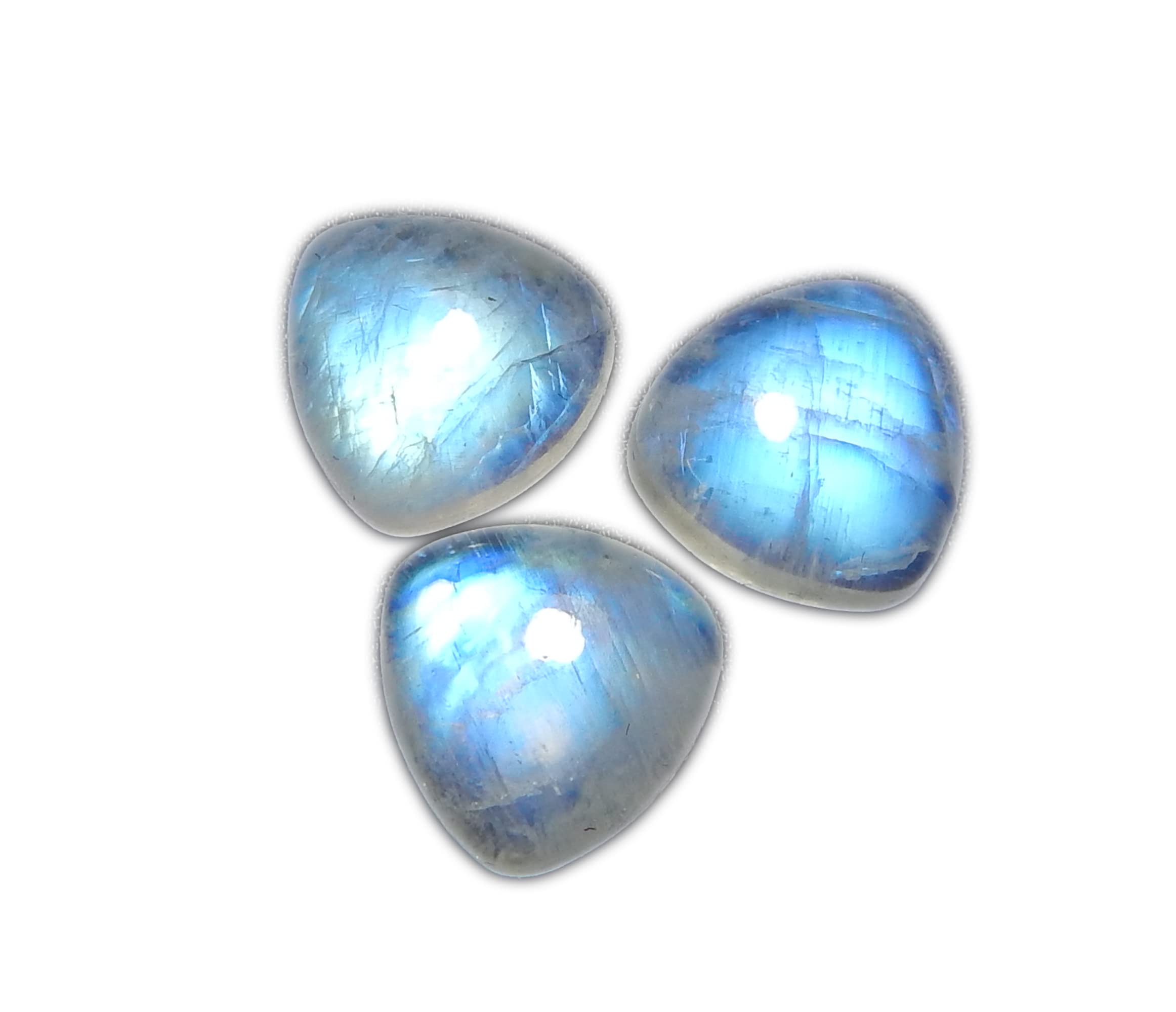 Myhealingworld12mm Trillion Shape Blue Fire AAA Quality Natural Rainbow Moonstone Calibrated Cabochon Loose Gemstone 3 pcs Box.