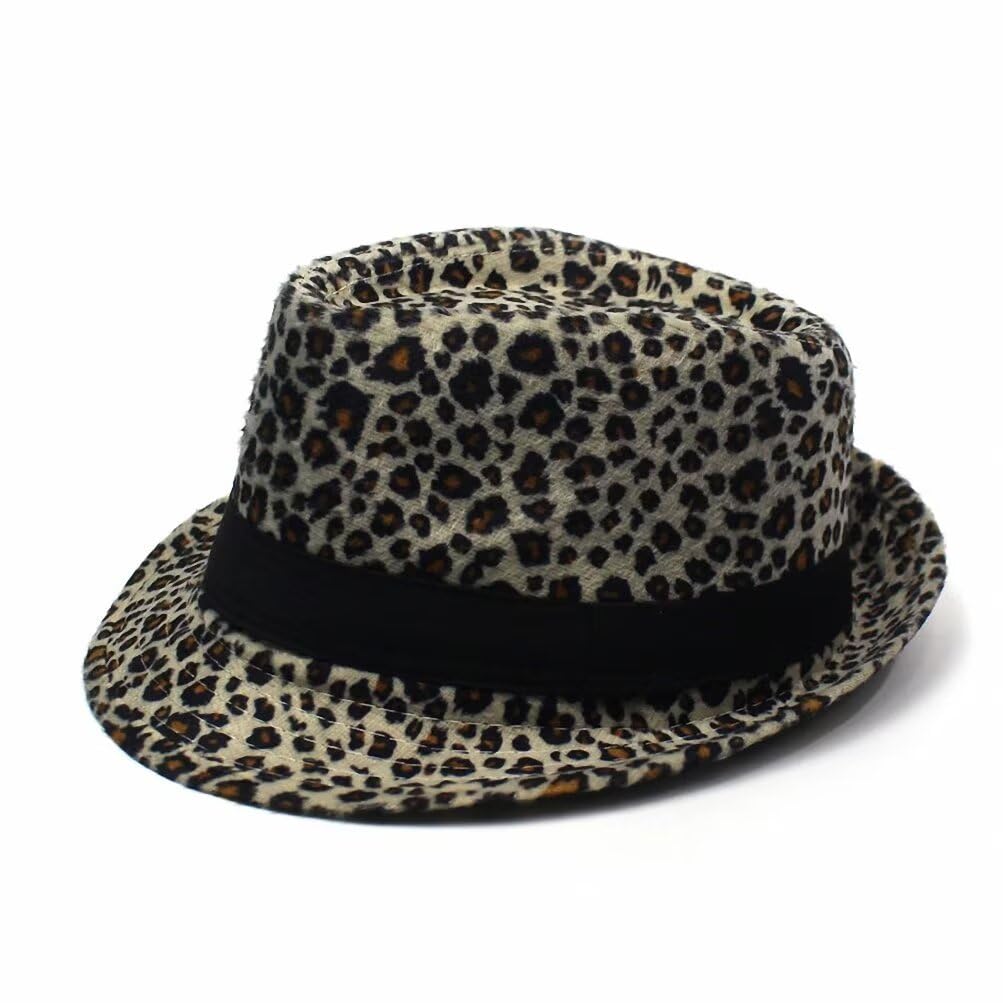 Plancholo Men's Beige Vintage Fedora Hat Panama Hat Leopard Print Jazz Hat Sun Hat For Wo