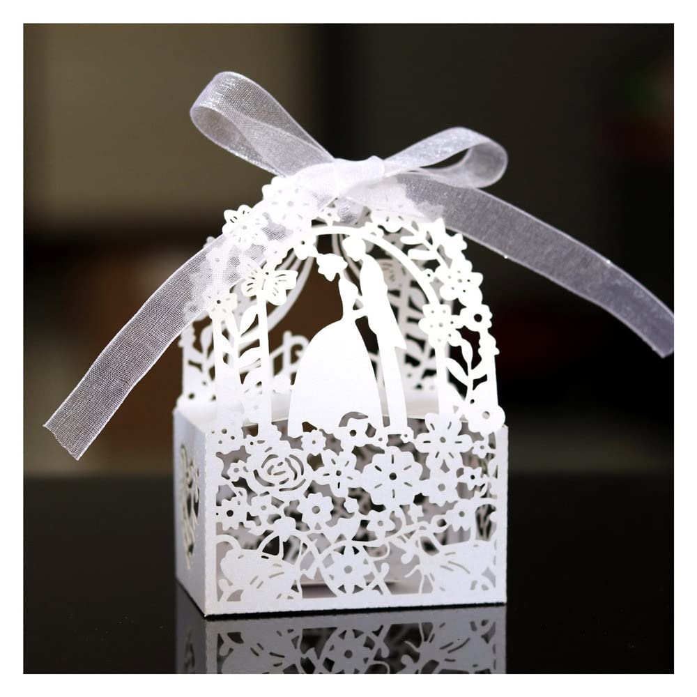 Lot De 10 Boîtes à Dragées Kraft Blanches Avec Rubans - Catho Rétro