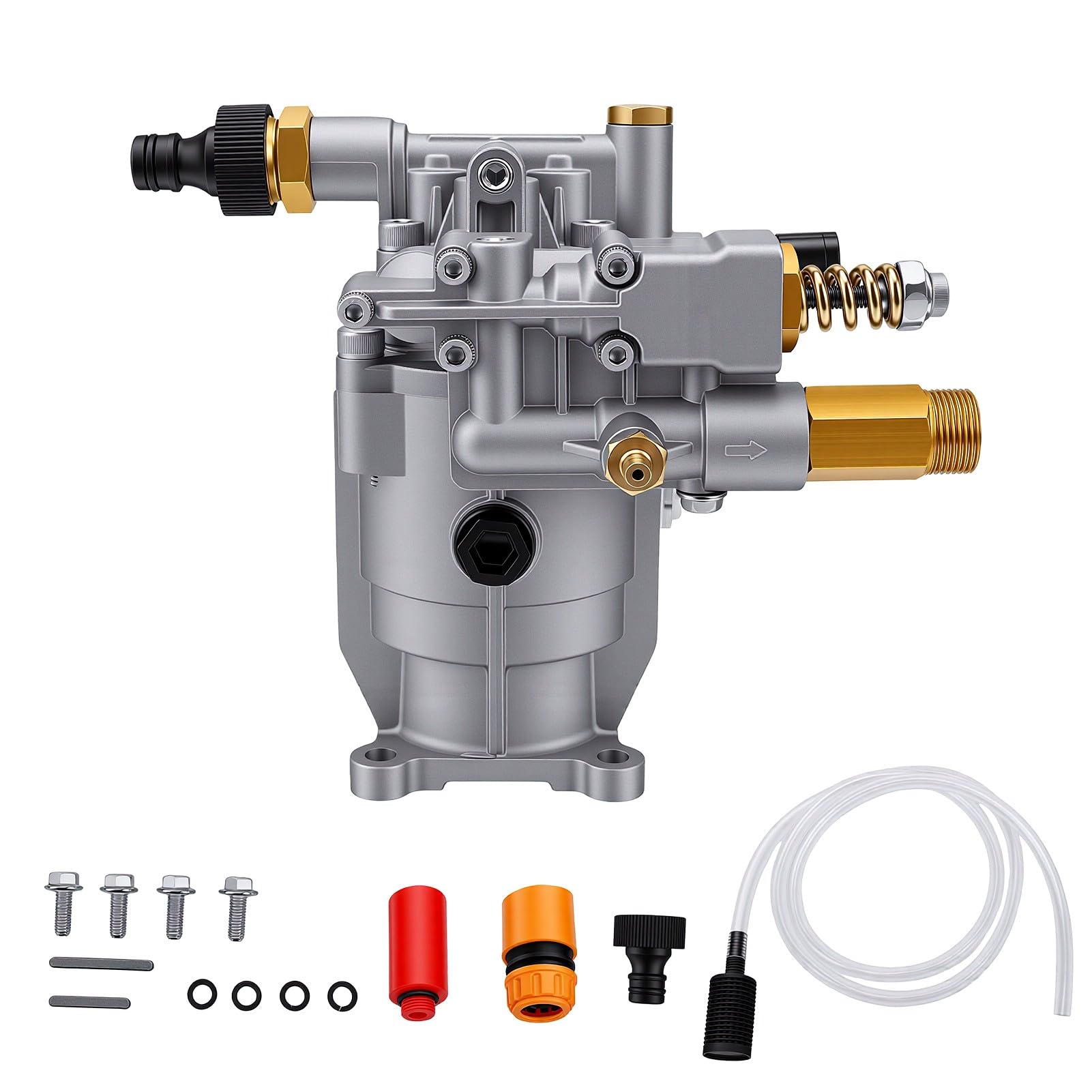 Jelquix 3/4 Inch Shaft Pressure Washer Pump, 2500 Psi 2.4 Gpm No Oil Change Quick Cold Start with Siphon Tube Adjustable Pressure Regulator for Gas Powered Surface Washing Equipment