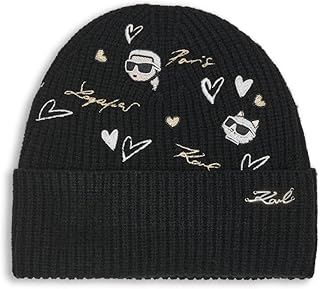 KARL LAGERFELD Womens Embroidered Karl Hearts Velboa Fleece Lined Beanie