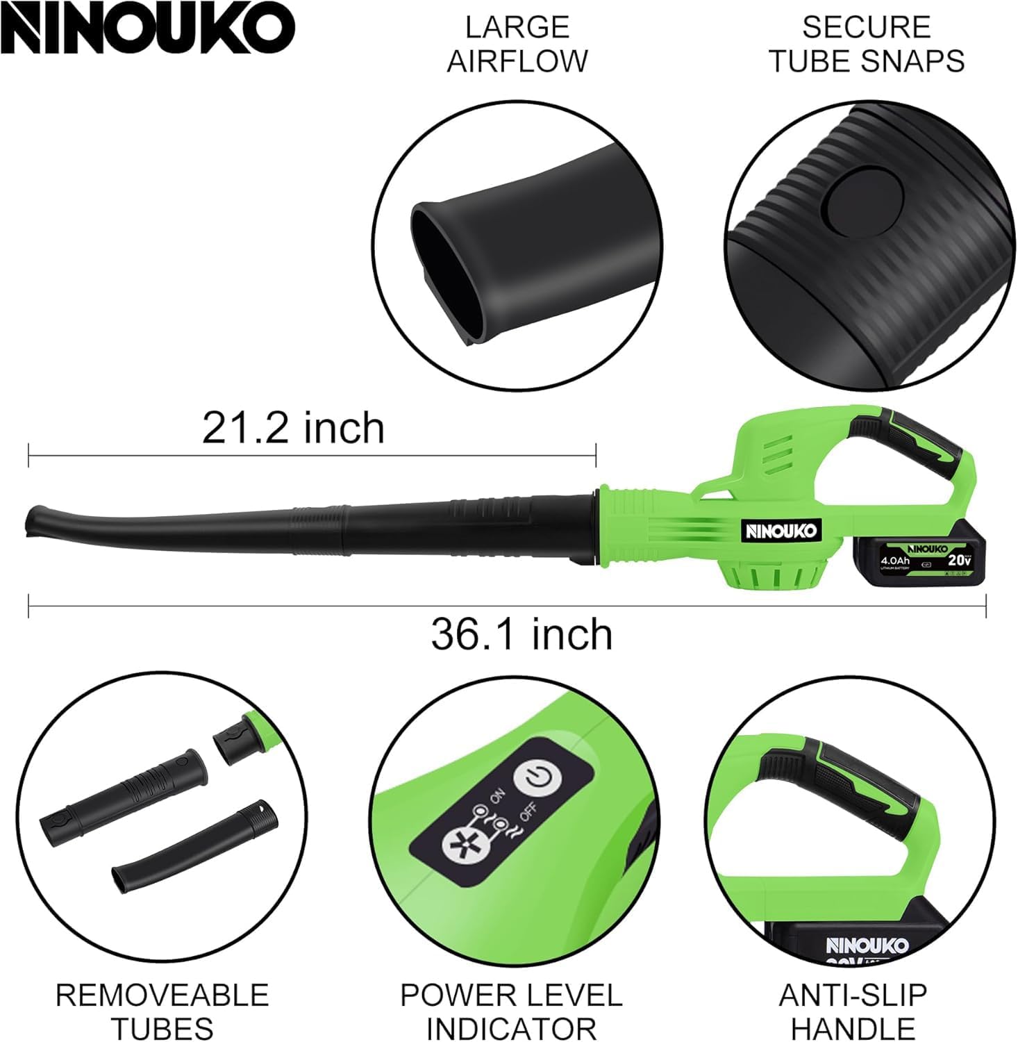 Leaf Blower Cordless, 20V Electric Cordless Leaf Blower with 4000mAh Battery and Charger, 2 Speed Modes, Lightweight Battery Powered Leaf Blowers for Lawn Care, Patio, Blowing Leaves and Snow