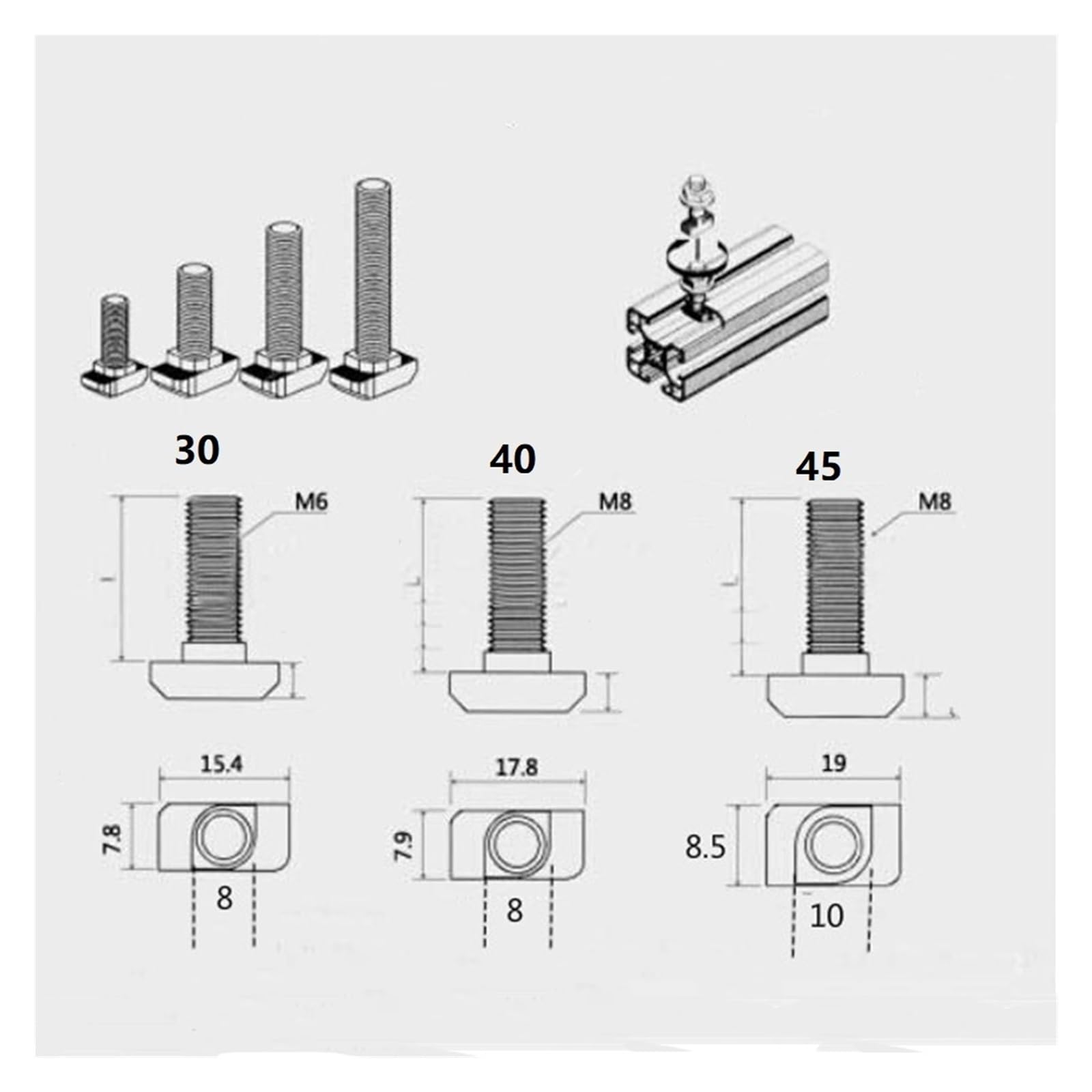 Śruby z łbem młotkowym do rowków T, 10 sztuk M5 10mm/12mm/16mm/20mm/25mm głowica młotka T BolNickel Plated do profilu aluminiowego serii 2020 20X20(M5*20mm)
