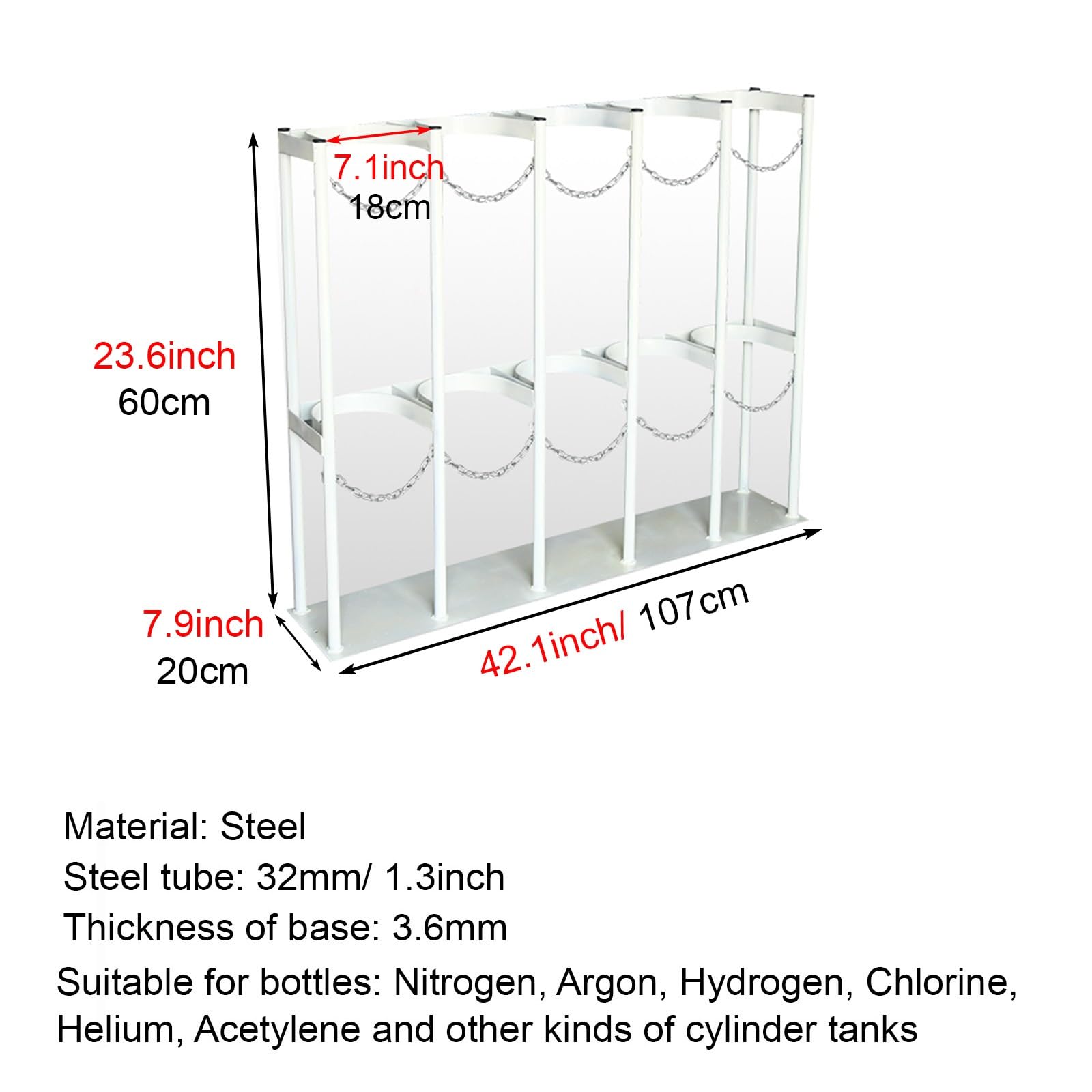 Genérico Soporte de Suelo Ajustable para Cilindro de nitrógeno/argón de 8/10 L - Fijación para Almacenamiento de extintores con Cadena Protectora, Color Blanco, para gabinete de Cilindro pequeño de 4
