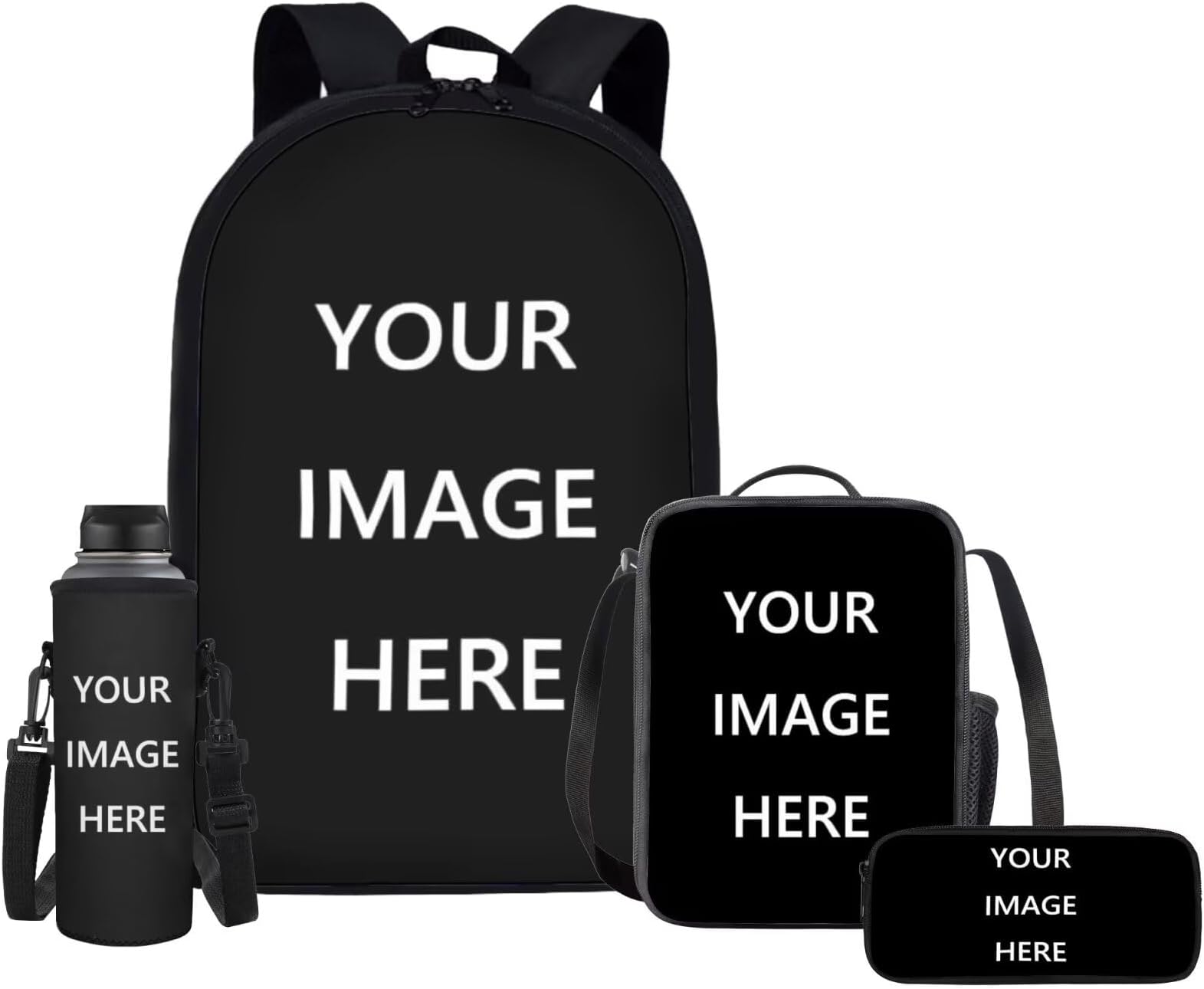 Customized Backpack for Girls Boys Kids Teen School Bag Set with Lunch Box Pencil Case Water Bottle Sleeve Personalized Schoolbag Elementary Kindergarten Preschool Bookbag