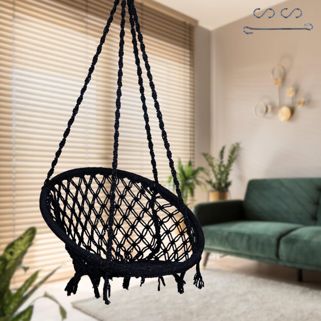 Patiofy Home Swing for Adults & Kids/Swing for Living Room/Jhula for Adults/Suitable for Living Room, Balcony, & Outdoor/Capacity Upto 120 Kgs/Includes Free Hanging Accessories (Black)-picture-45