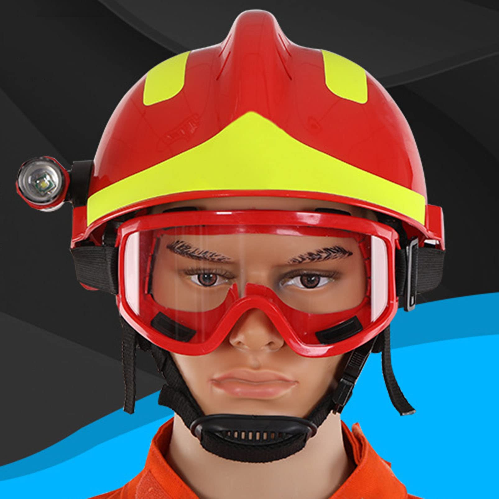 Cascos de Seguridad de Rescate de Emergencia Casco Duro, Casco de Bombero Equipo de protección Personal, Casco de Rescate antiimpacto con Faro y Gafas
