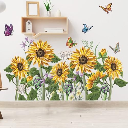 Clest F&H Frühling Sommer Sonnenblume Schmetterling Wandaufkleber Garten Blume Schmetterling Wandaufkleber Schlafzimmer Wohnzimmer TV Wandkunst Dekor Cover