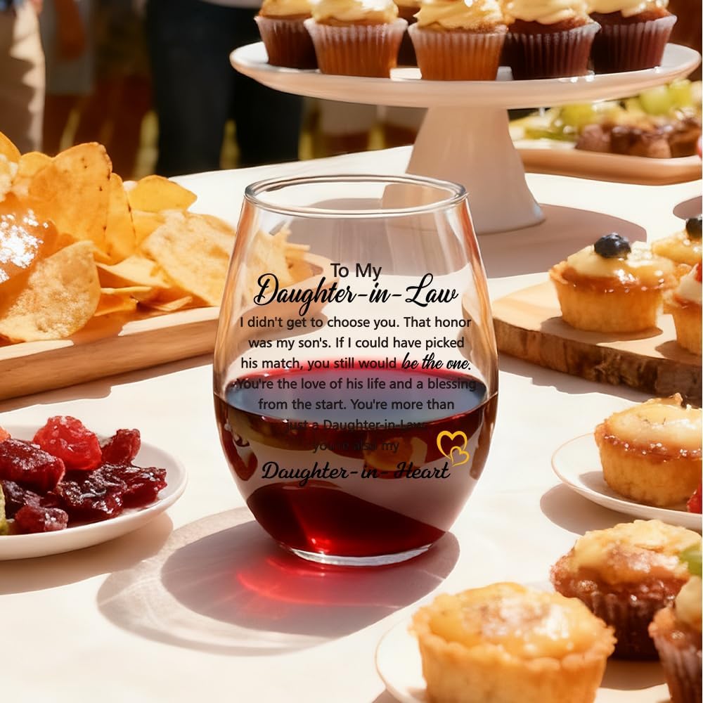 To My Daughter-In-Law Stemless Wine Glass, Wedding Day Bride Christmas Anniversary Birthday Gifts for Daughters Family, Future Daughter in Law Present from Mother-In-Law, Bridal Shower Gifts - Image 3