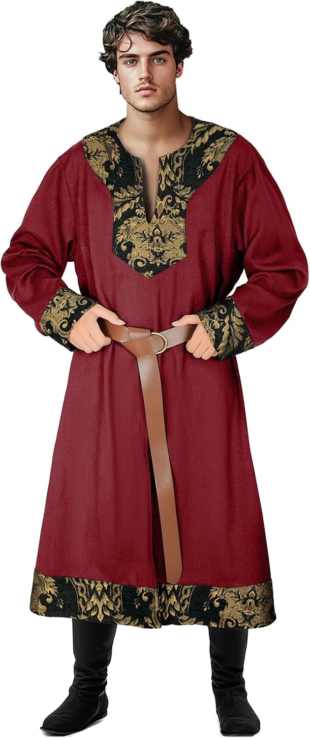 Men's Viking Tunic Medieval pirate Robe Renaissance Embroidered Costume