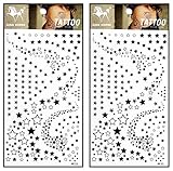 Tattoos 2 Sheets Black Small mini Stars planets space galaxies Temporary Tattoos Body Art Stickers Fake Waterproof Removable Stickers Party for Teens Men Women