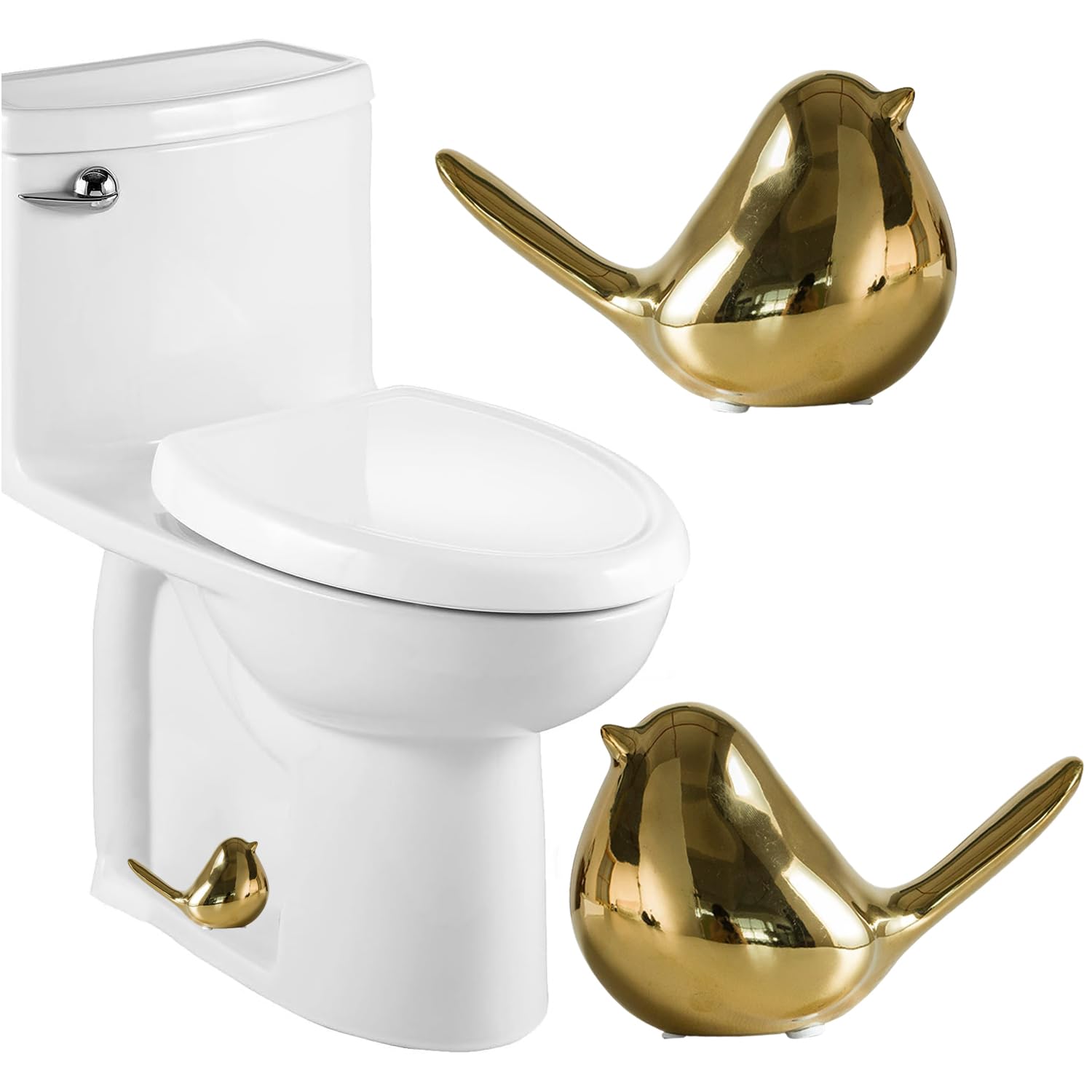 Photo 1 of ***Broken***Ceramic Bird Toilet Bolt Covers Decorative Toilet Bolt Caps,Set of 2 Toilet Caps for Bottom of Toilet, Toilet Screw Cover Caps for Bolts Bathroom Decor Acessories, Easy Installation (Gold)***Broken***