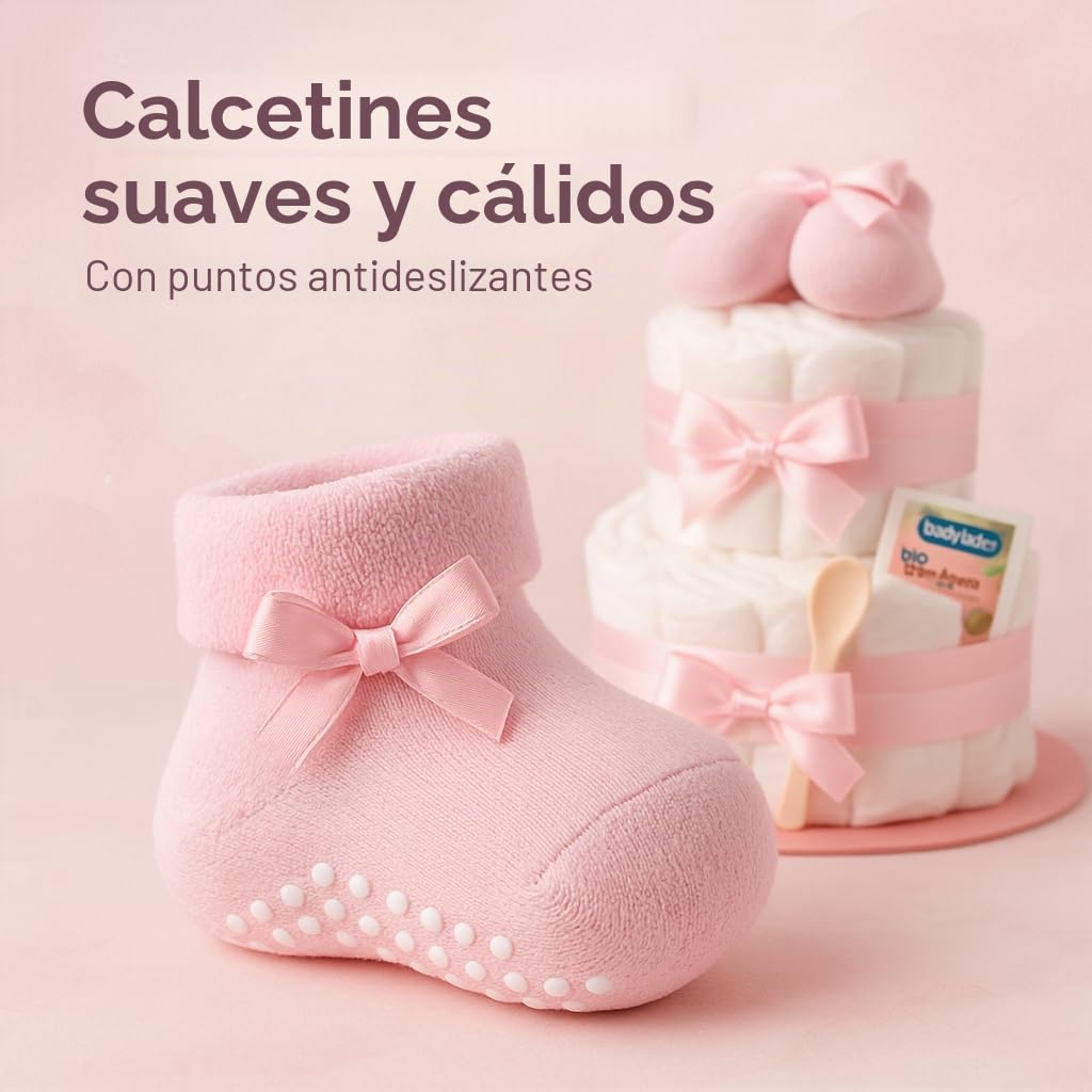 Tarta de pañales para niña de 2 pisos en color rosa con calcetines para bebé, regalos de nacimiento para la madre, bautizo o fiesta de bebé – Idea de regalo con pañales recién nacidos – Incluye