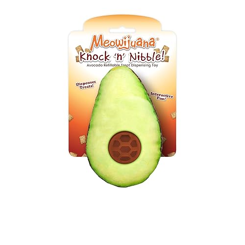 Meowijuana Knock N' Nibble Avocado | Refillable Treat Dispensing Toy