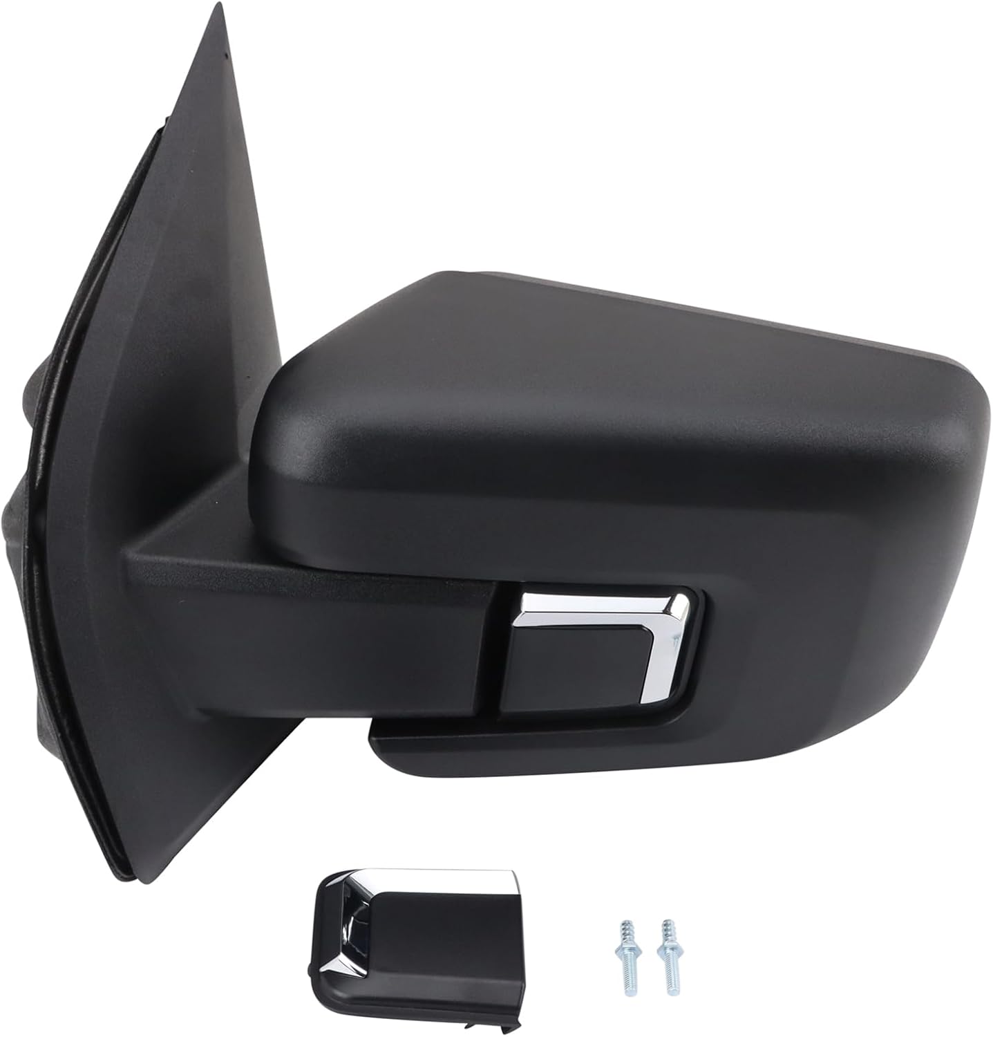 TRQ Driver Side Manual Mirror Chrome Trim Upgrade Textured Black Compatible with 2021-2023 Ford F-150 FO1320707