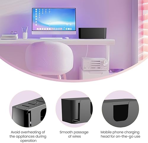 Miniatura 6 de DELAMU Paquete de 2 Cajas Organizadoras de Cables Negras Caja Ocultadora de Cables, Caja Organizadora de Cables de Alimentación Grande para Negro